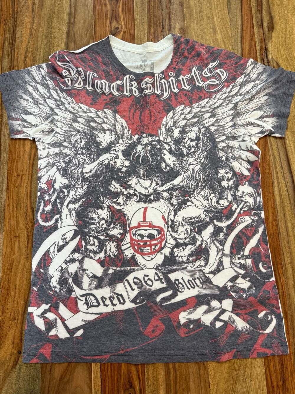 Affliction Blackshirts Skull Football Helmet Graphic T-Shirt Medium